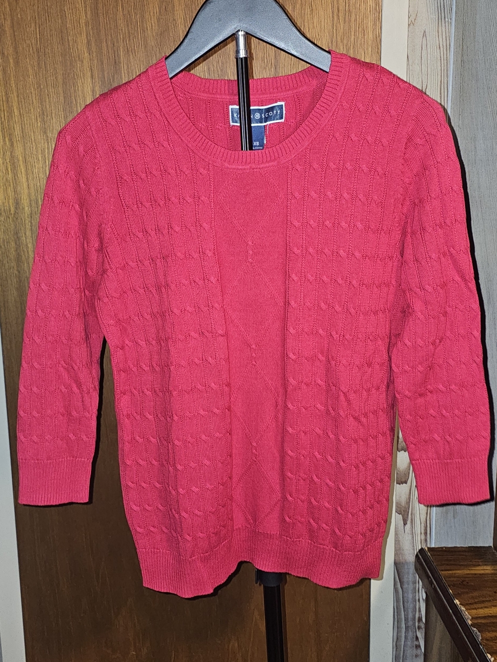 Karen Scott Red Cable Knit Crewneck Sweater